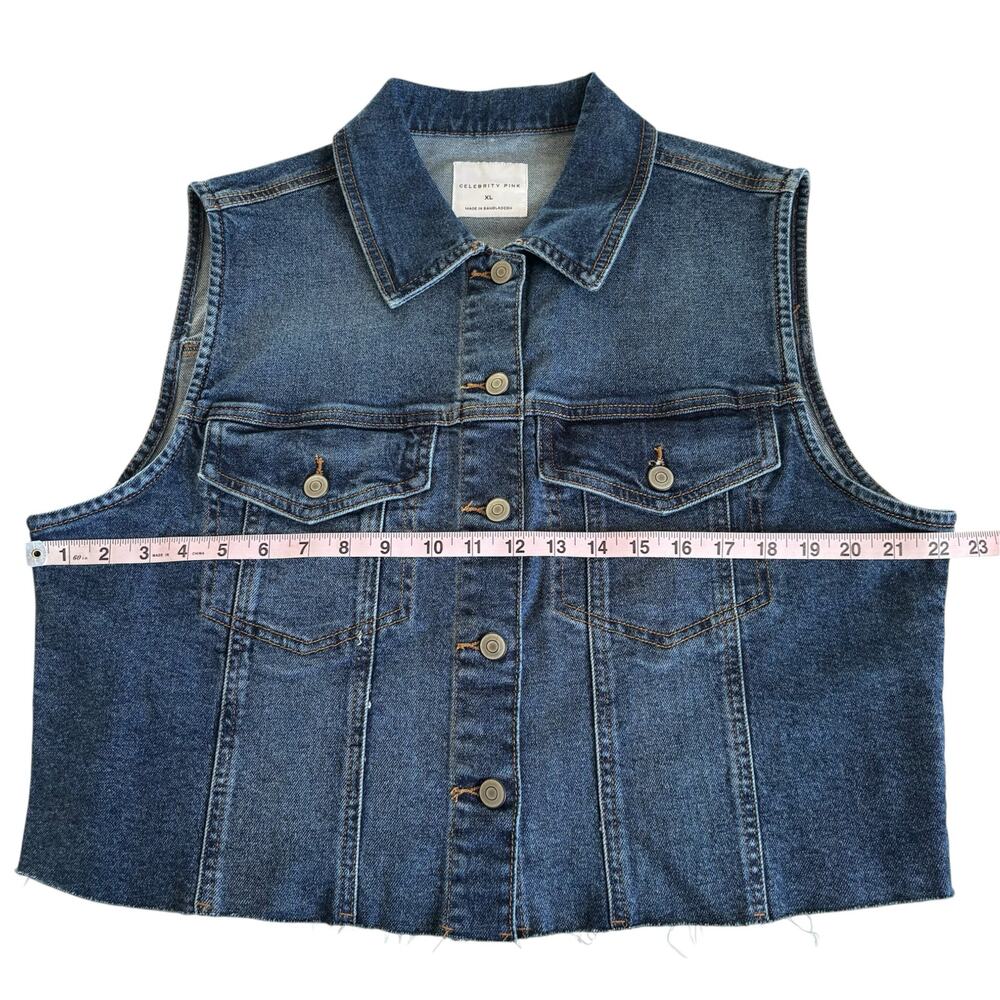 Reworked Apparel Elton John Raw Hem Cropped Denim Vest Women's XL Upcycled - Picture 5 of 6